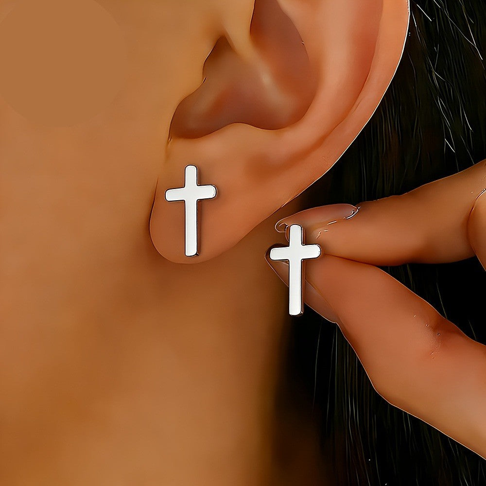 Polished Cross Stud Earrings