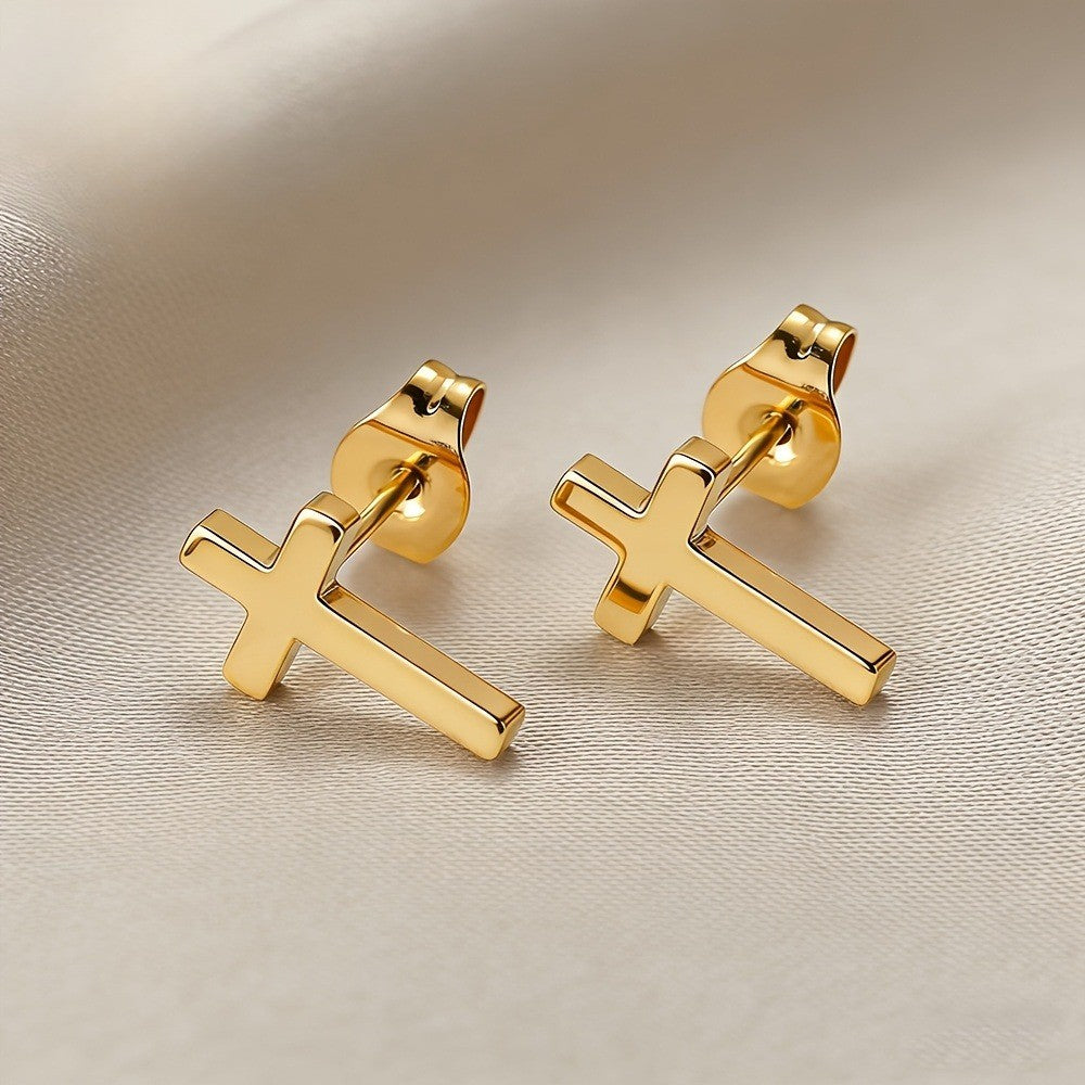 Polished Cross Stud Earrings