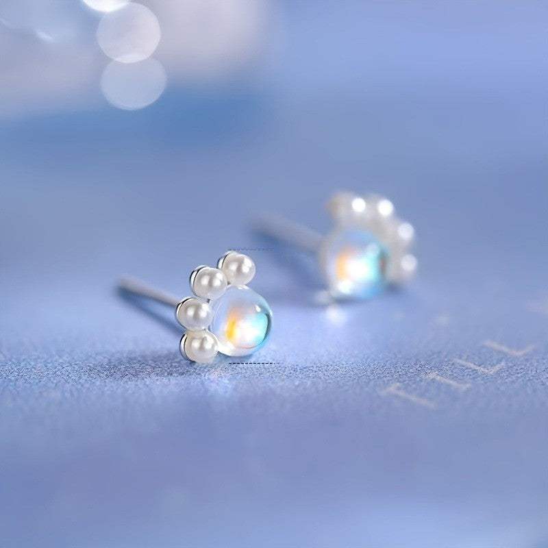 Cat Paw Moonstone Stud Earrings