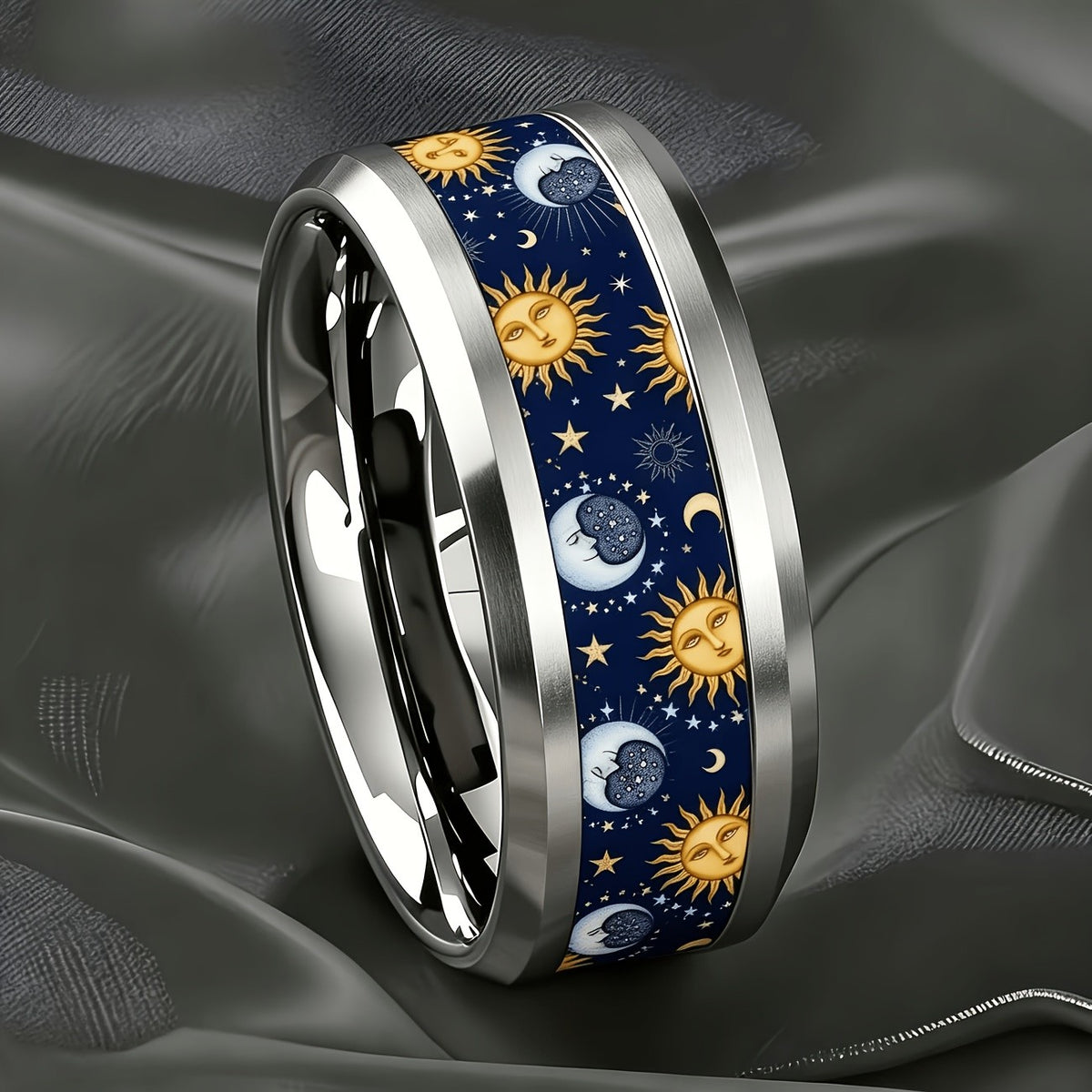 Navy Sun & Moon Face Ring