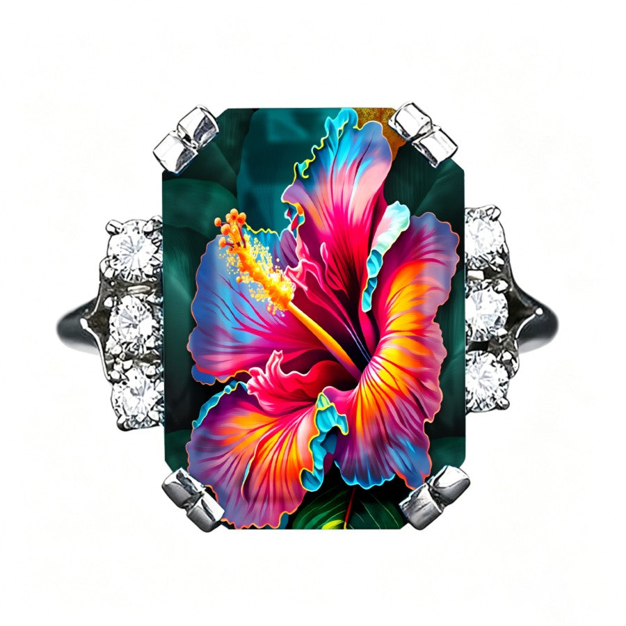 Colorful Hibiscus Rectangular Ring