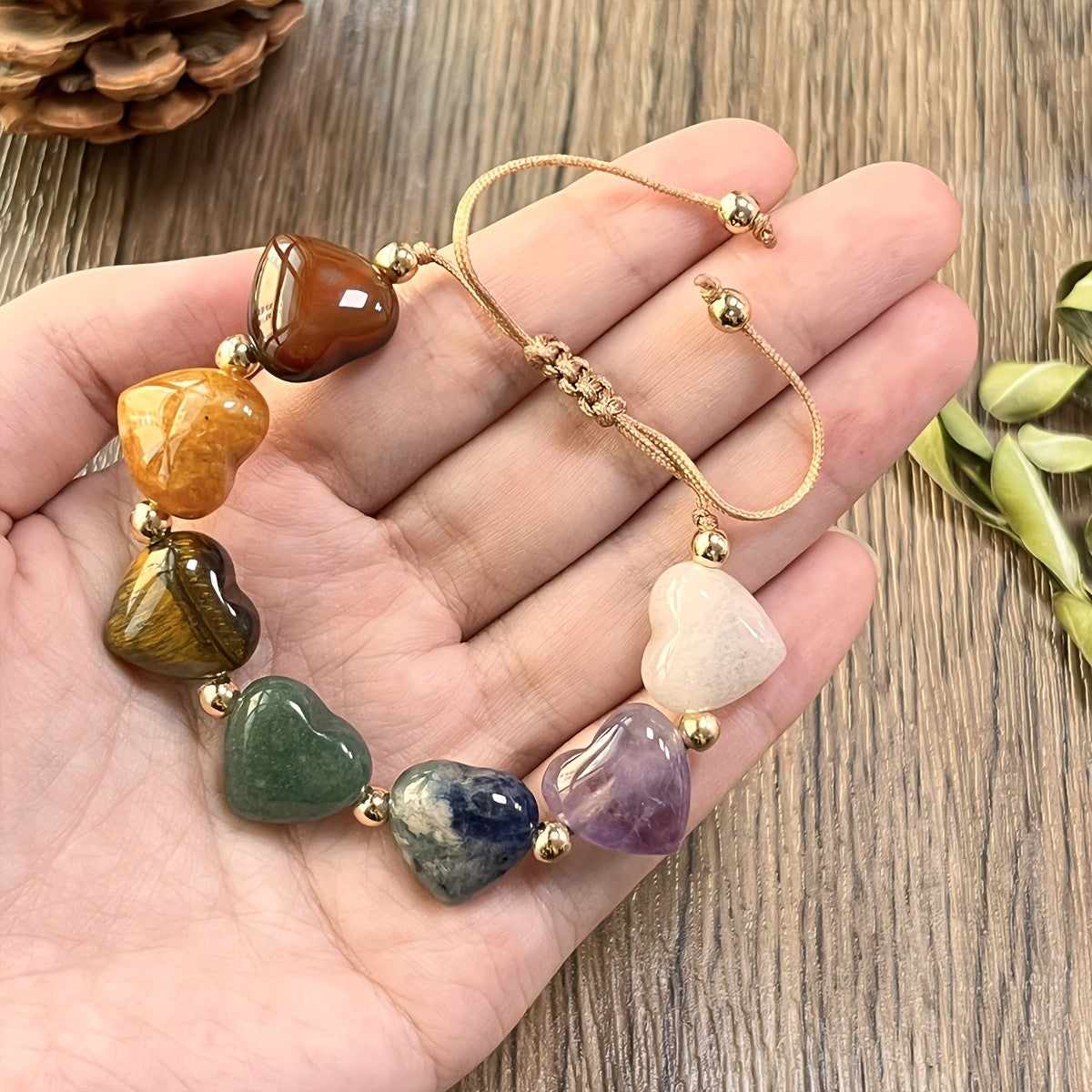 Multicolor Heart Stone Adjustable Bracelet