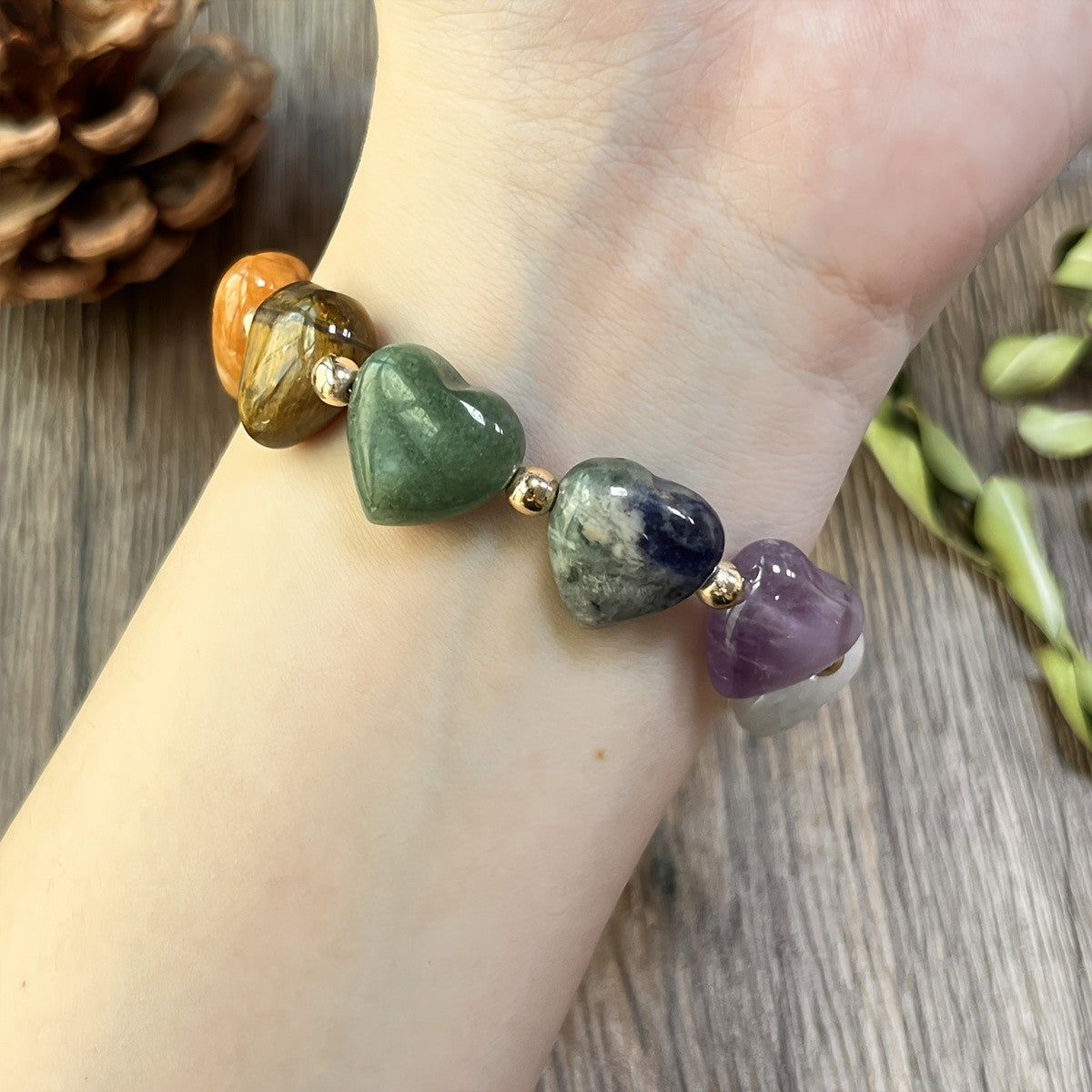 Multicolor Heart Stone Adjustable Bracelet