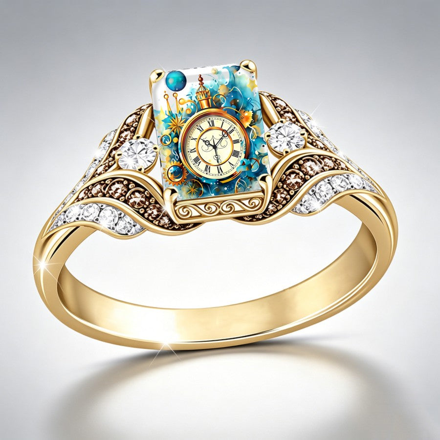Whimsical Clock Square Ring
