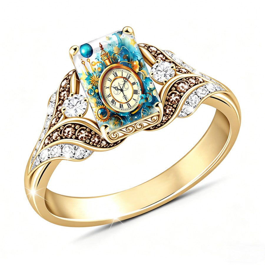 Whimsical Clock Square Ring