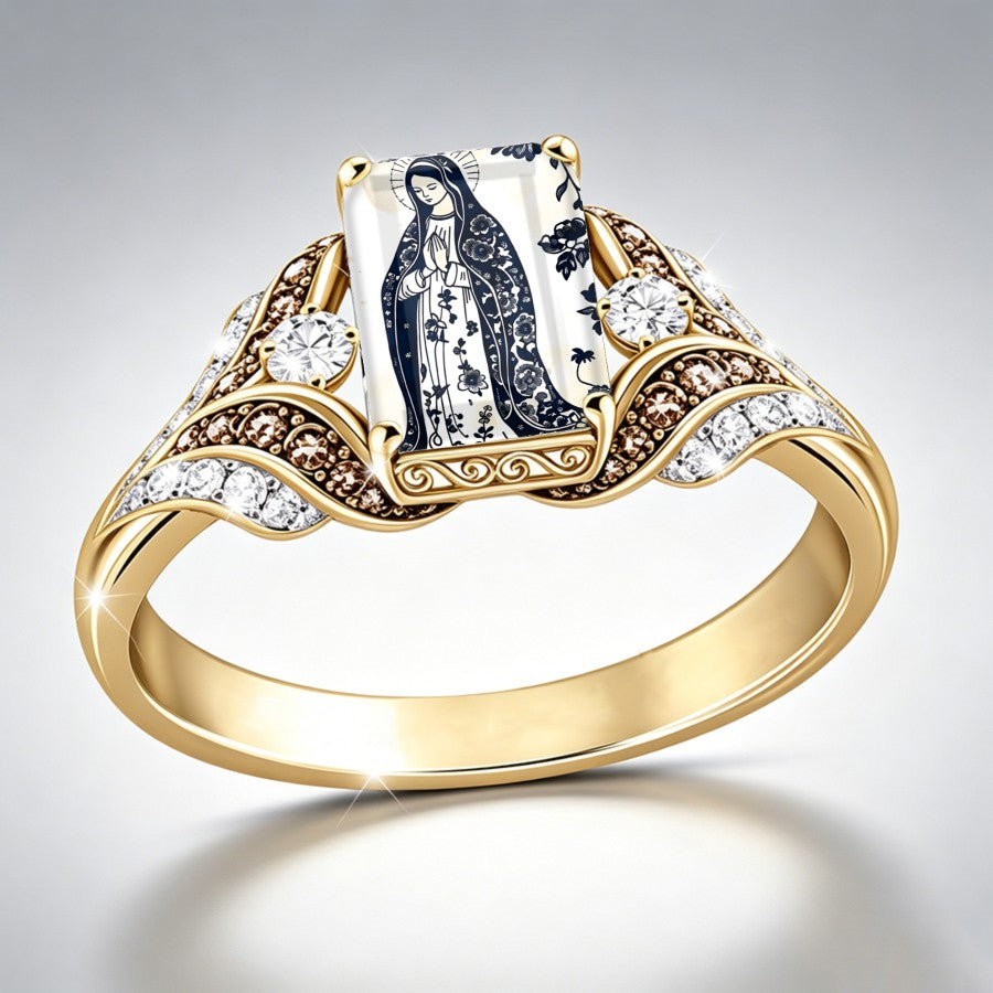 Virgin Mary Floral Square Ring
