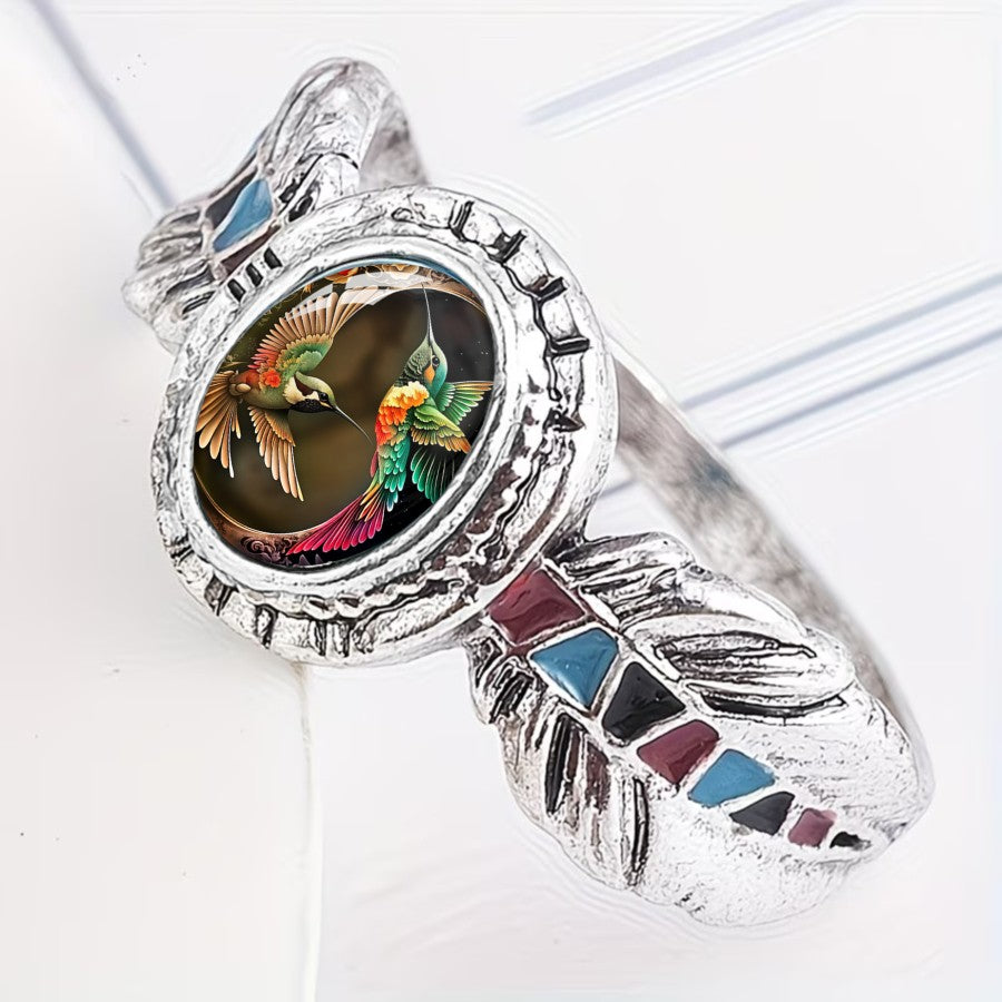 Colorful Hummingbird Oval Ring