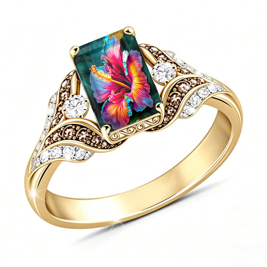 Colorful Hibiscus Square Ring