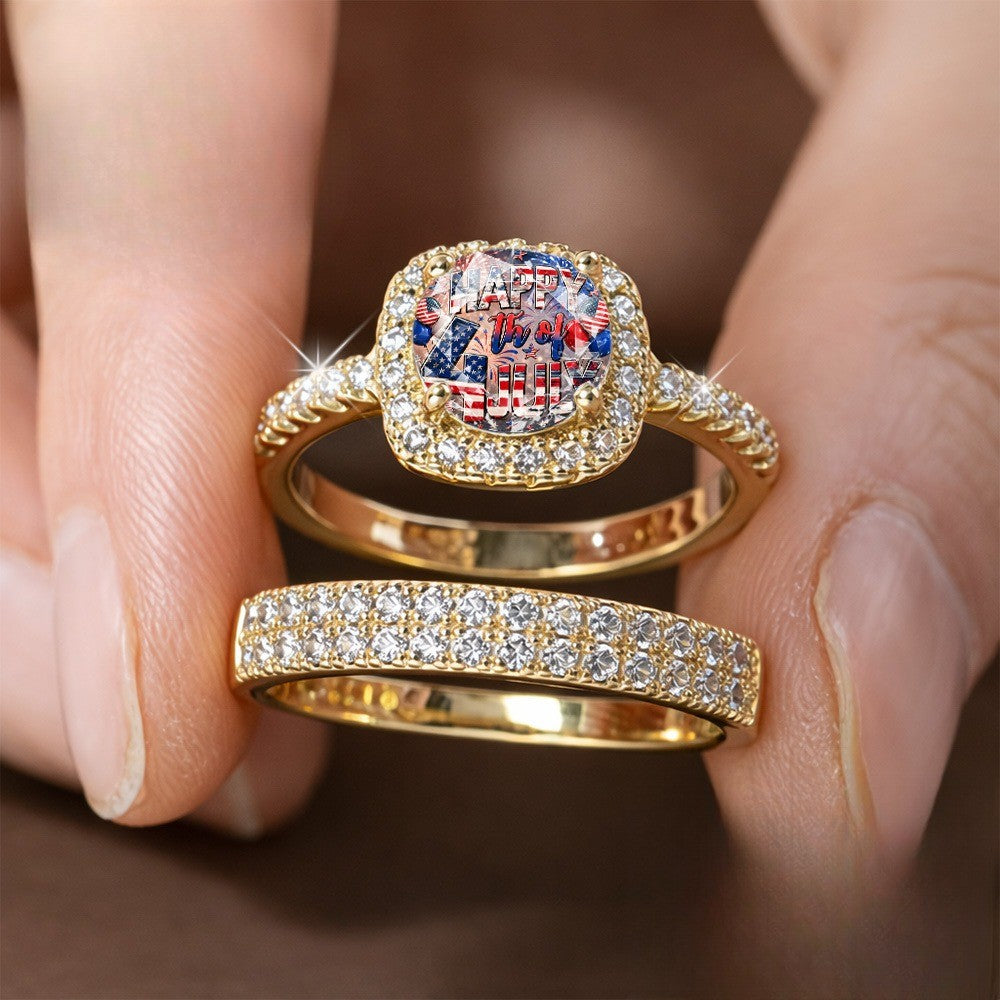 Patriotic Square Ring & Band Set