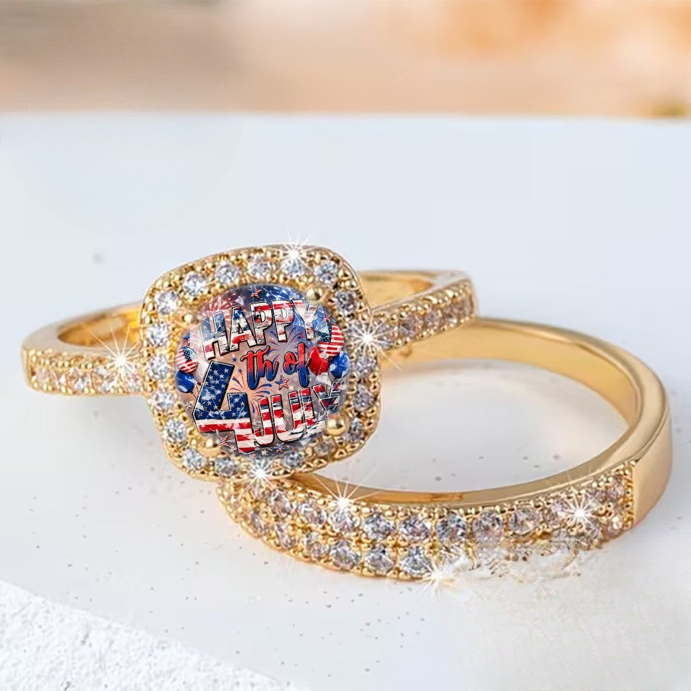 Patriotic Square Ring & Band Set