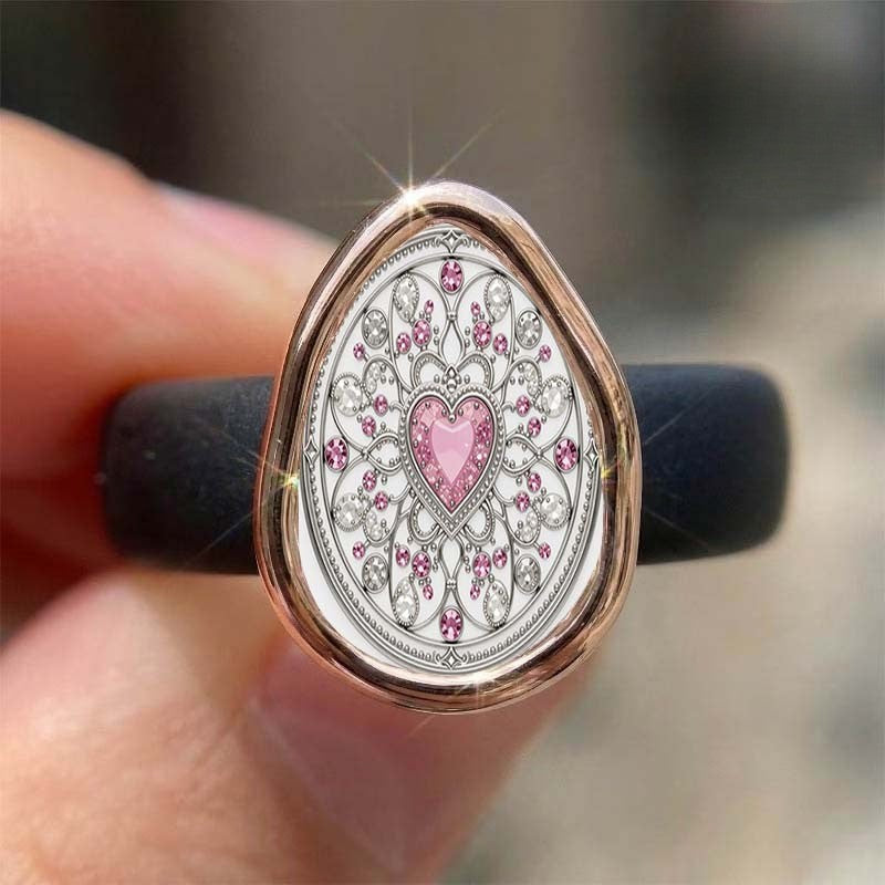 Pink Heart Oval Filigree Ring