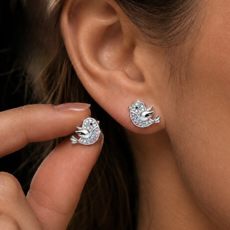 Multicolor Crystal Bird Stud Earrings