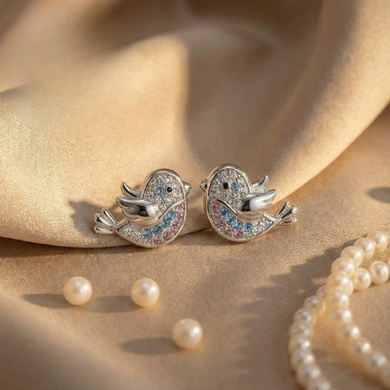 Multicolor Crystal Bird Stud Earrings