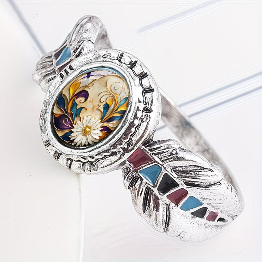 Feather & Daisy Oval Ring