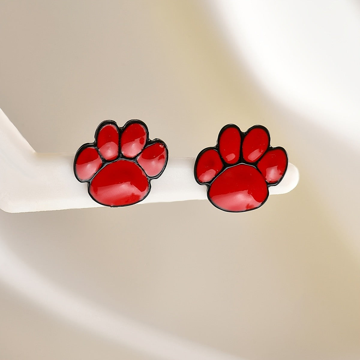 Red Enamel Paw Stud Earrings
