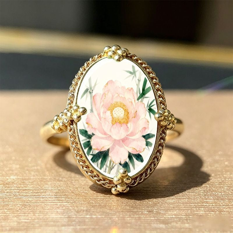 Pink Peony Oval Ring