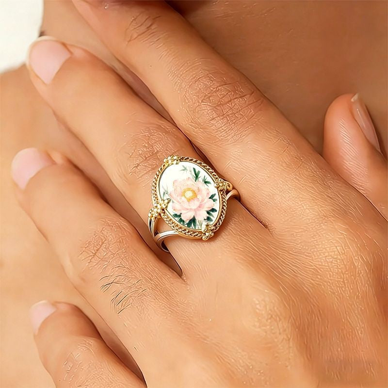 Pink Peony Oval Ring