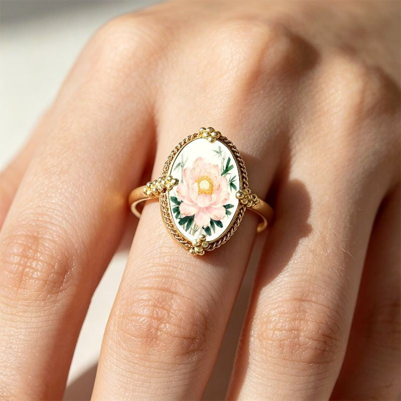 Pink Peony Oval Ring