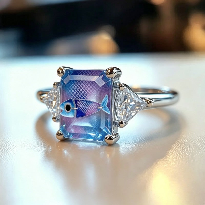 Blue Fish Square Ring