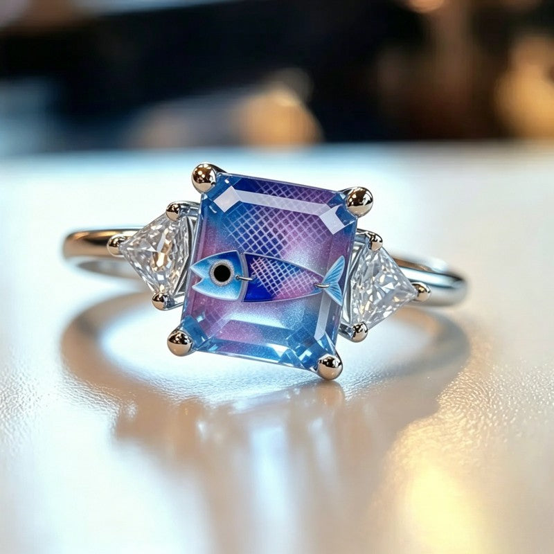 Blue Fish Square Ring