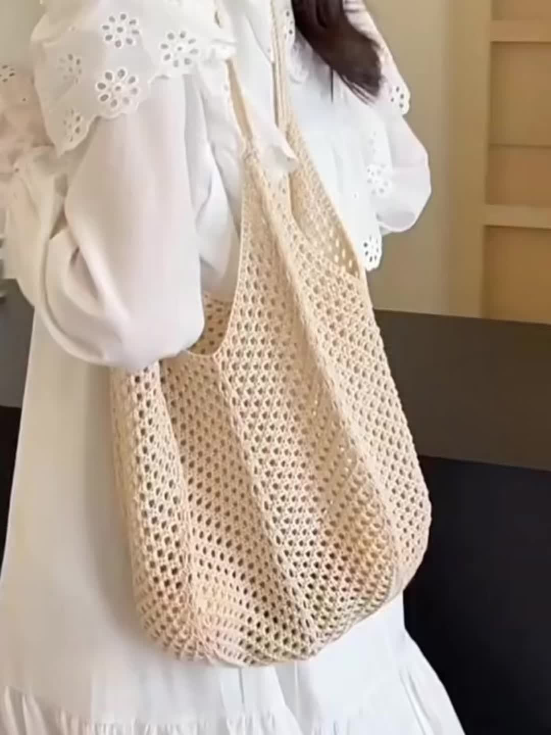 Red Knit Mesh Tote Bag