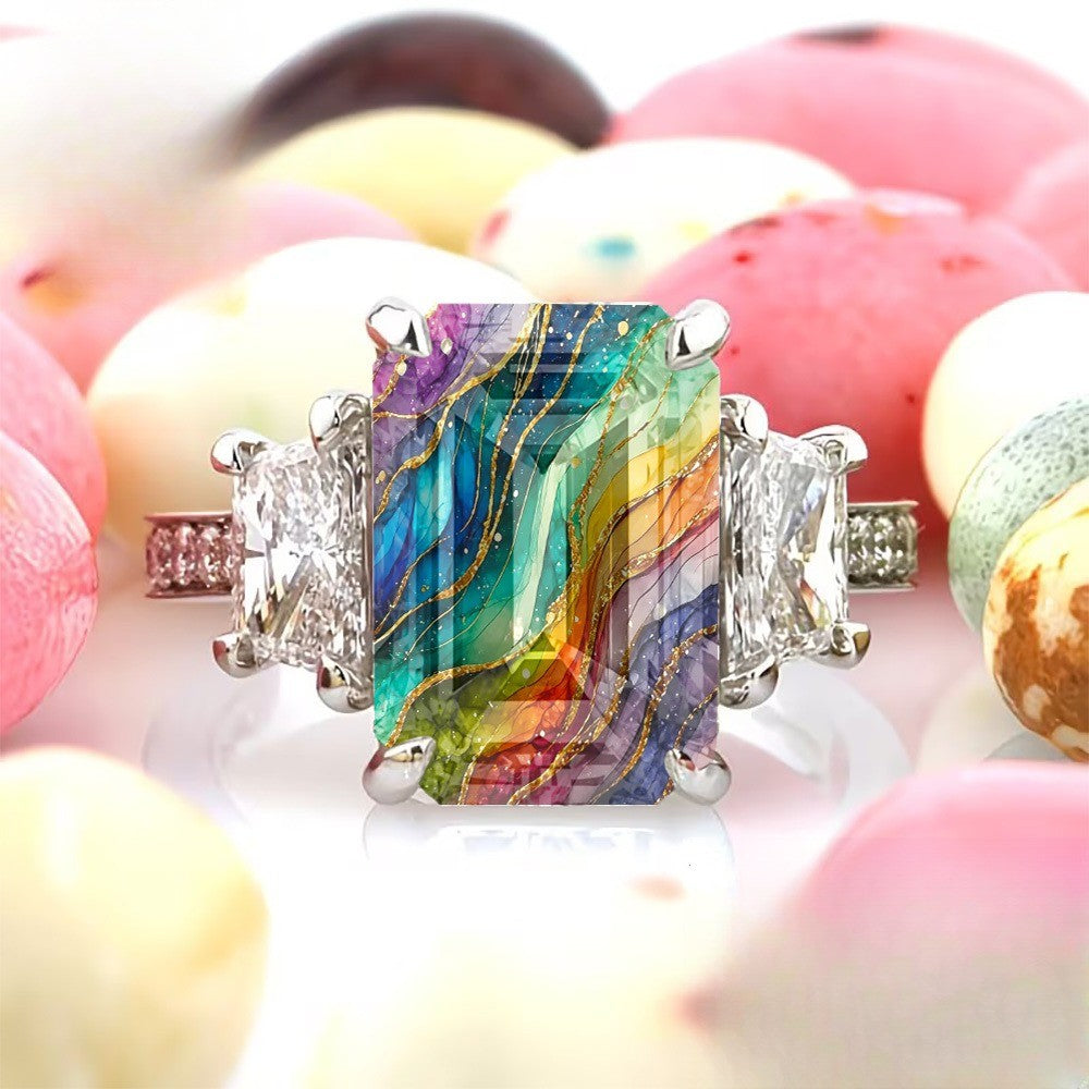 Colorful Fluid Art Square Ring