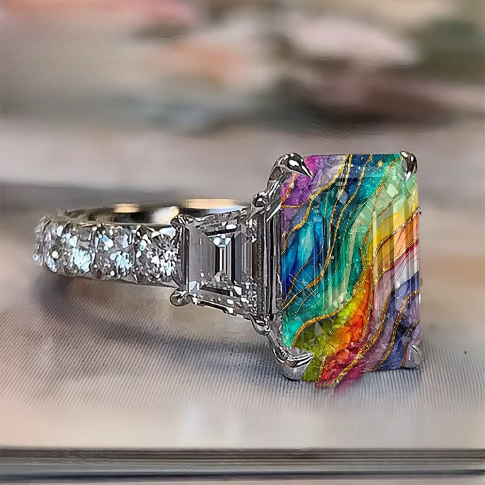 Colorful Fluid Art Square Ring