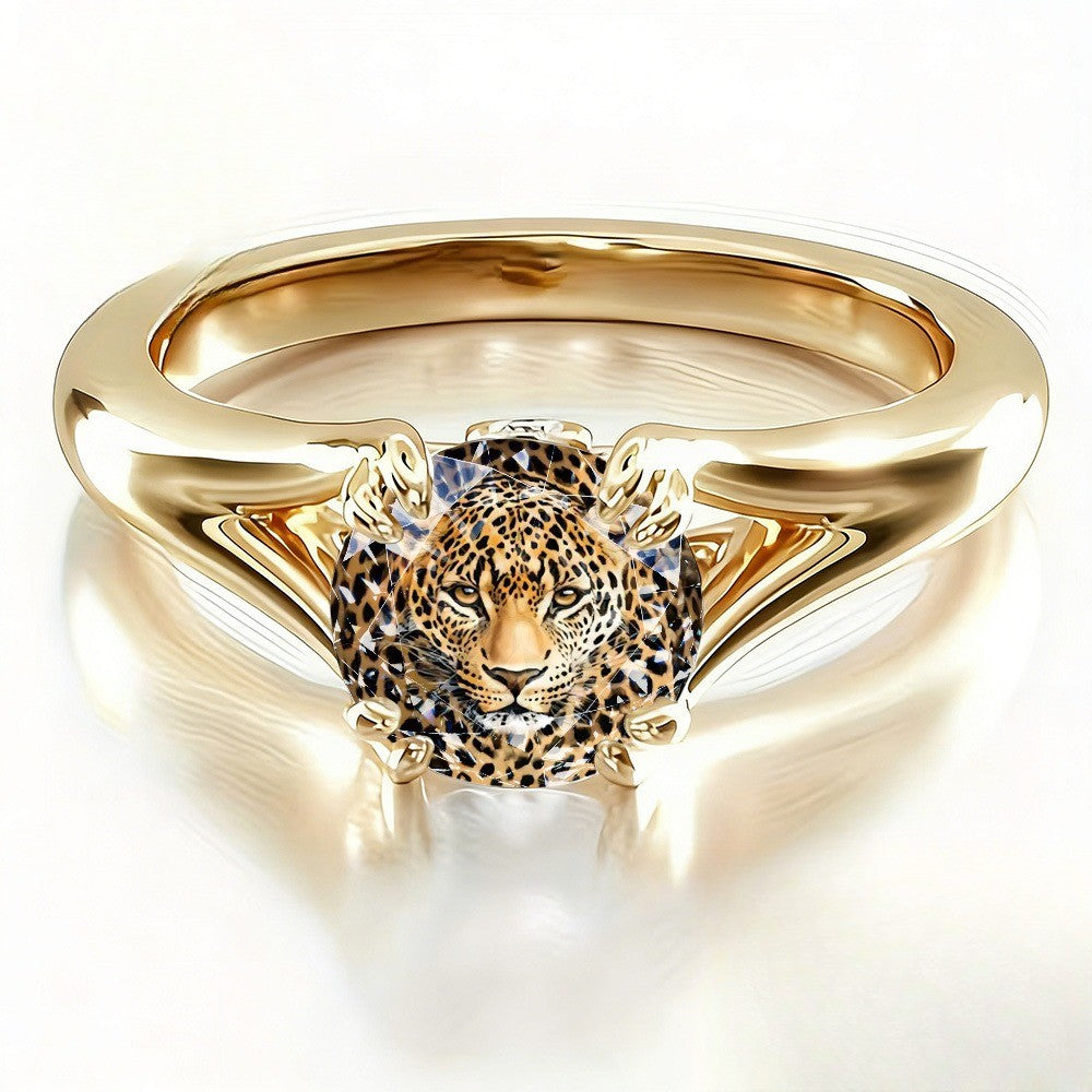 Leopard Face Prong Ring