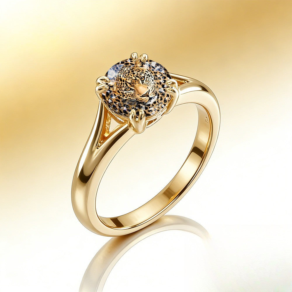 Leopard Face Prong Ring