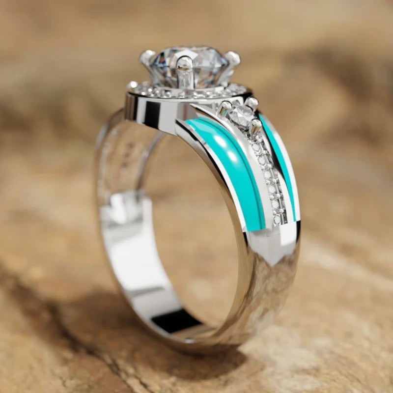 Turquoise Split Band Halo Ring