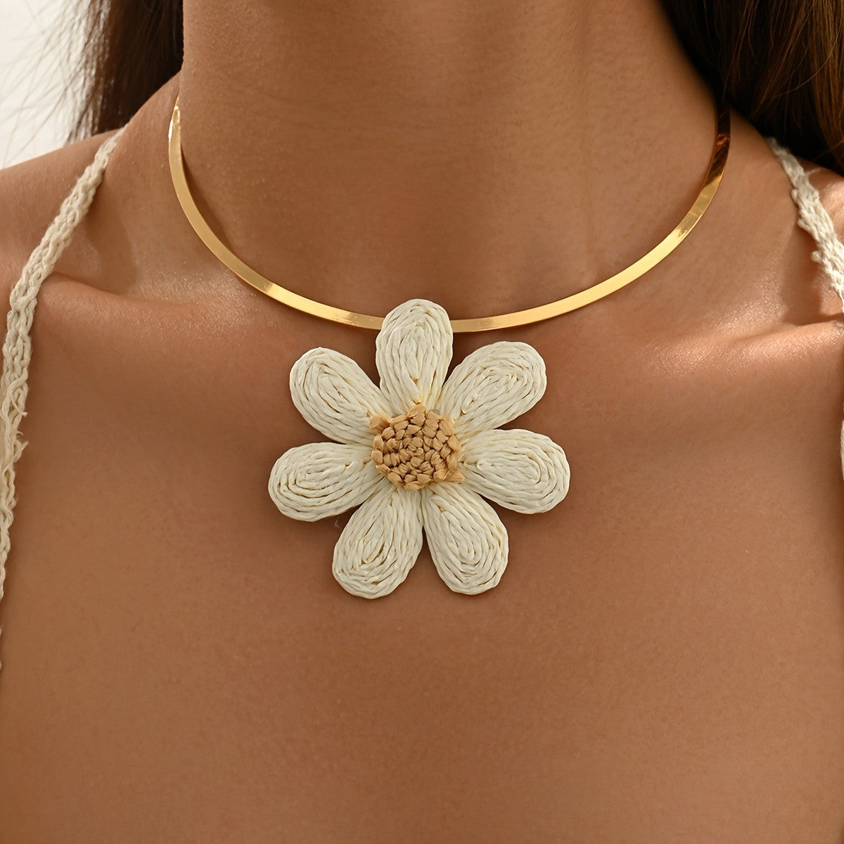Woven Flower Collar Necklace