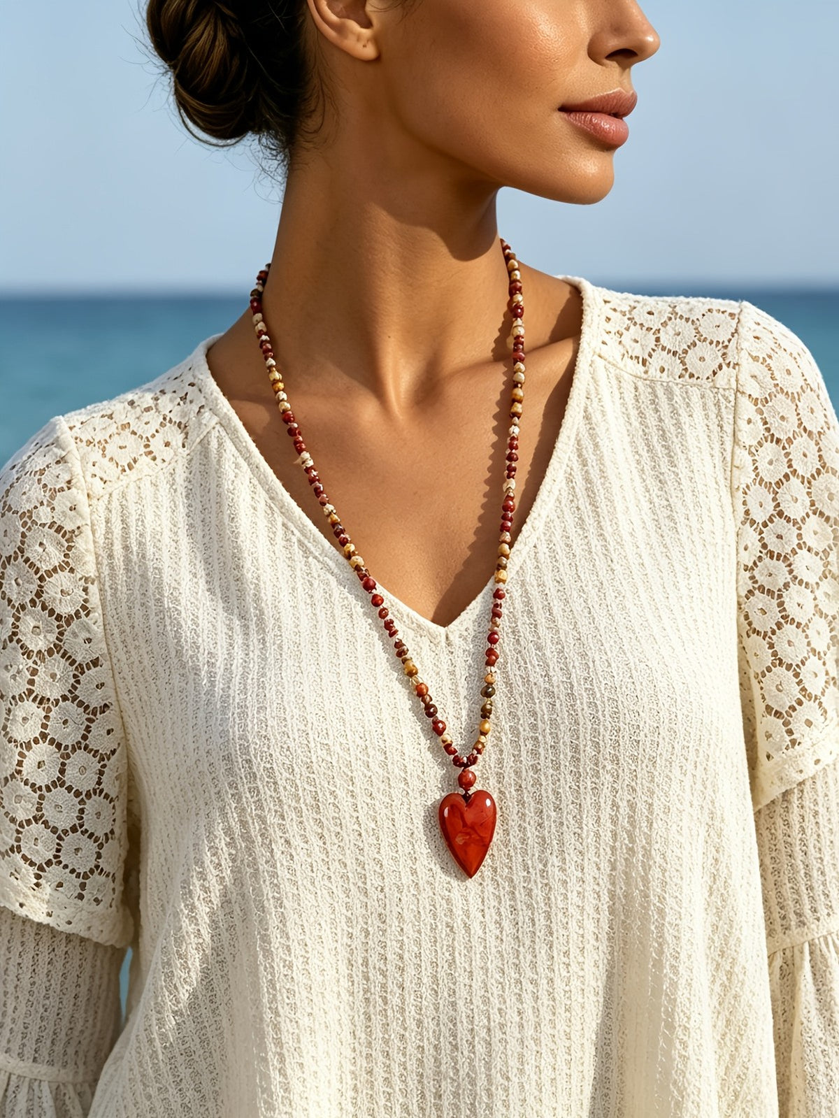 Red Heart Beaded Necklace