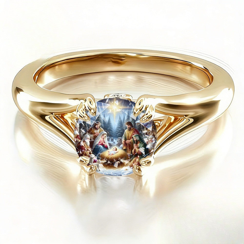 Nativity Scene Crystal Ring
