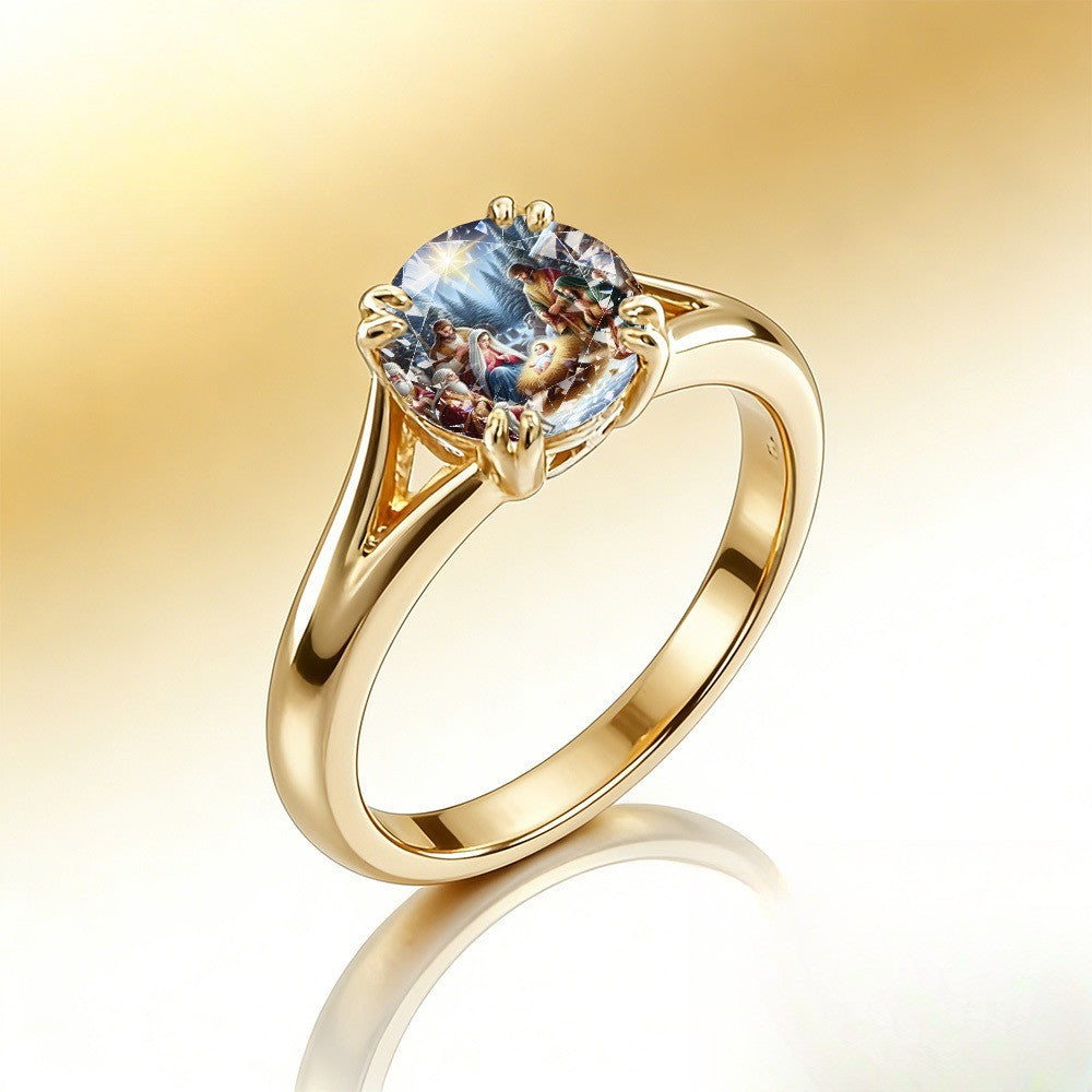 Nativity Scene Crystal Ring