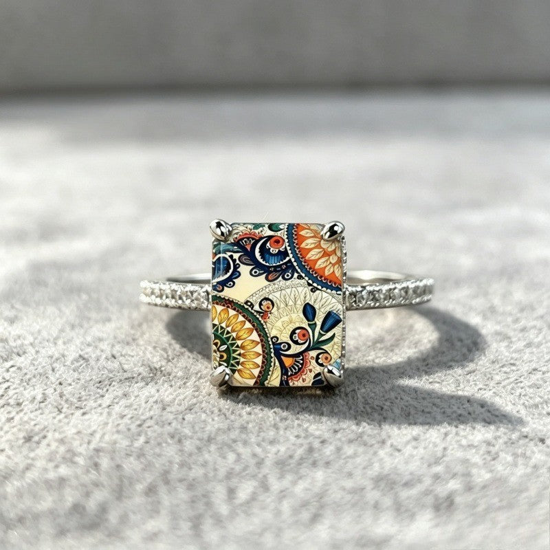 Colorful Paisley Square Ring