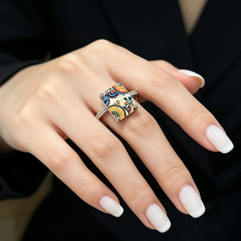 Colorful Paisley Square Ring