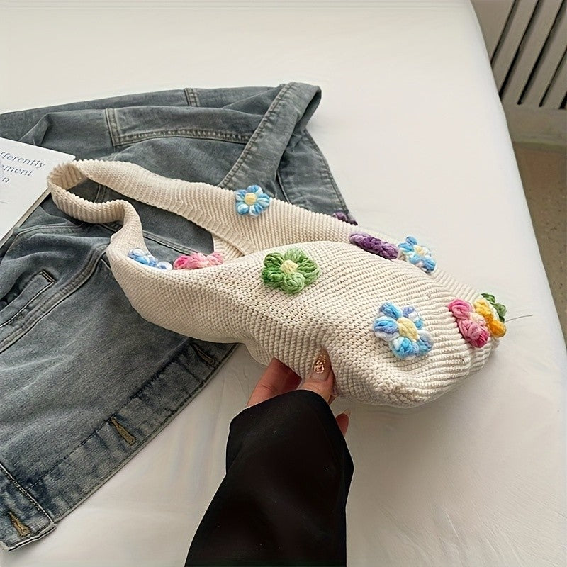 Blue Flower Knit Tote Bag