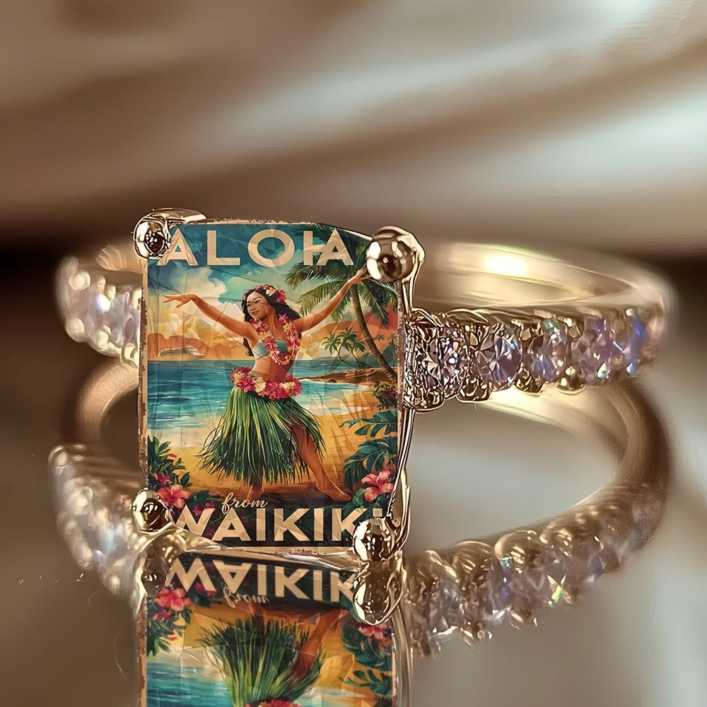 Hawaiian Hula Dancer Square Ring