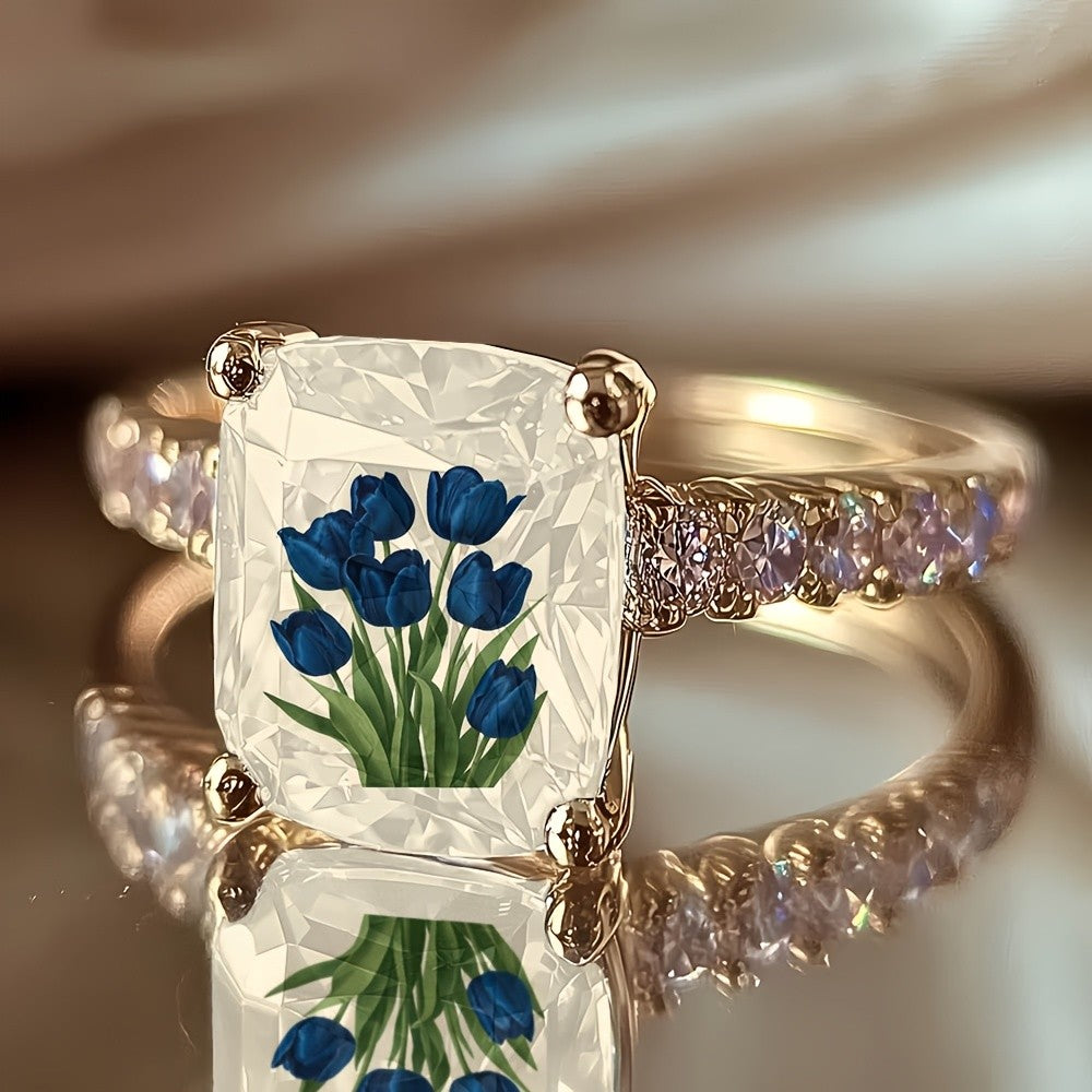Blue Tulip Square Ring