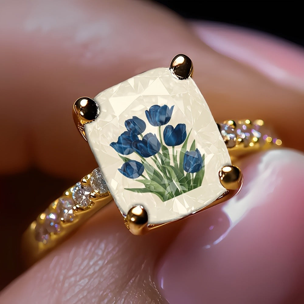 Blue Tulip Square Ring