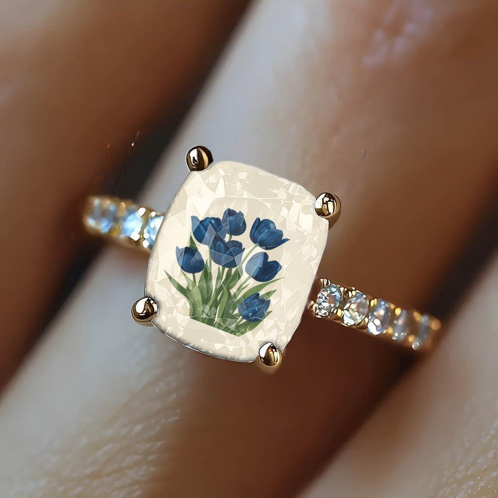 Blue Tulip Square Ring