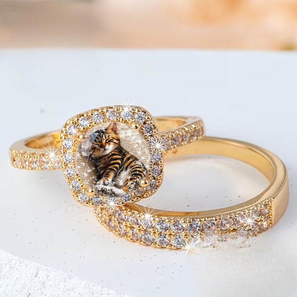 Tabby Cat Square Ring Set