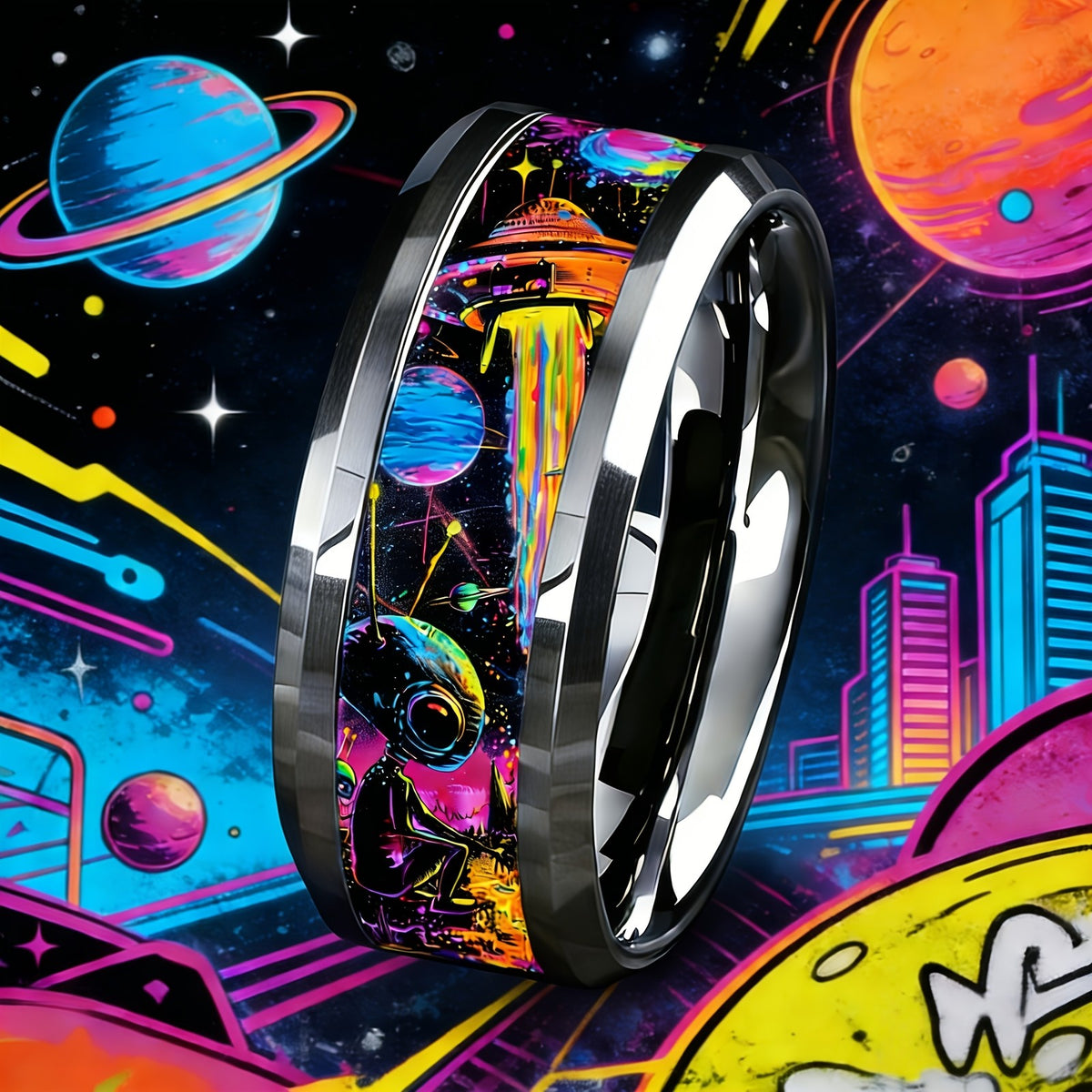Neon Space Scene Ring