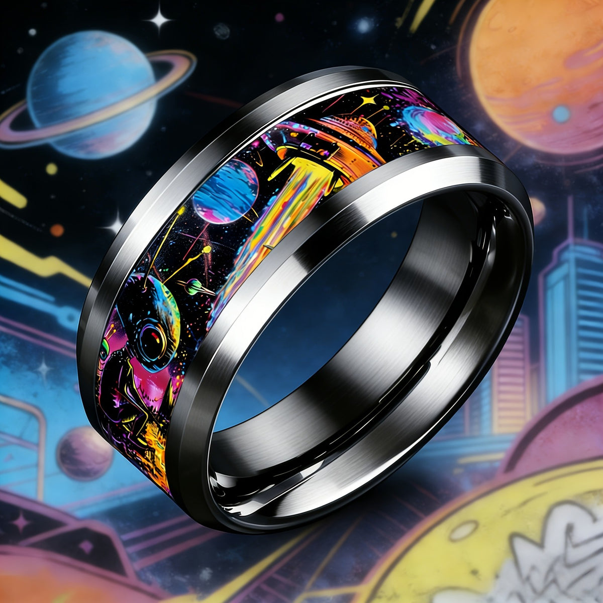 Neon Space Scene Ring