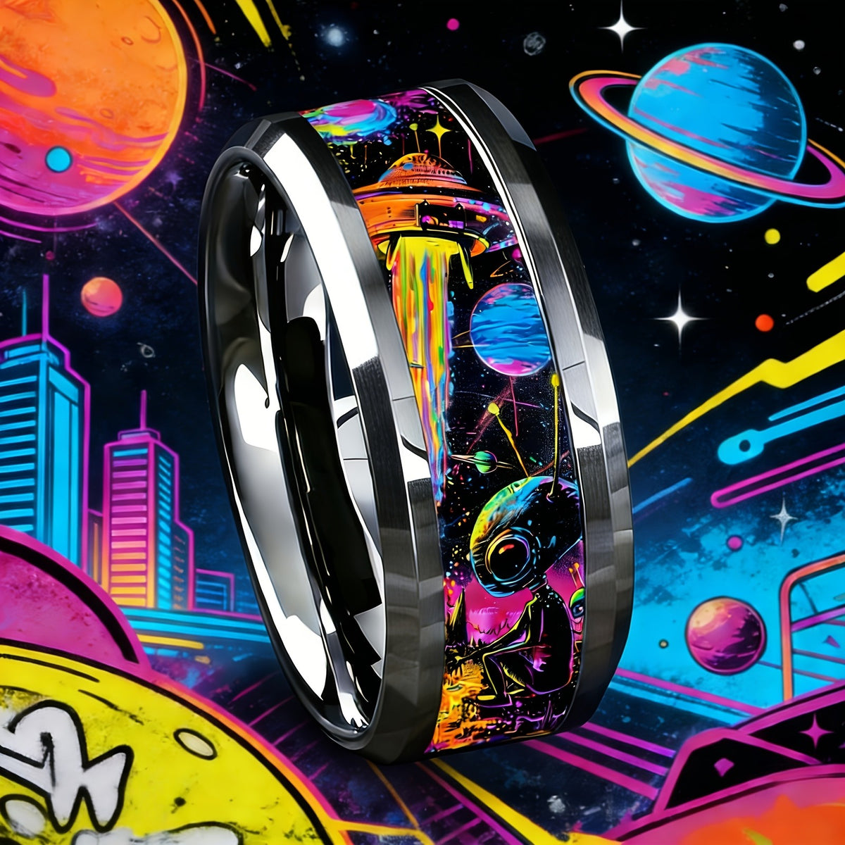 Neon Space Scene Ring