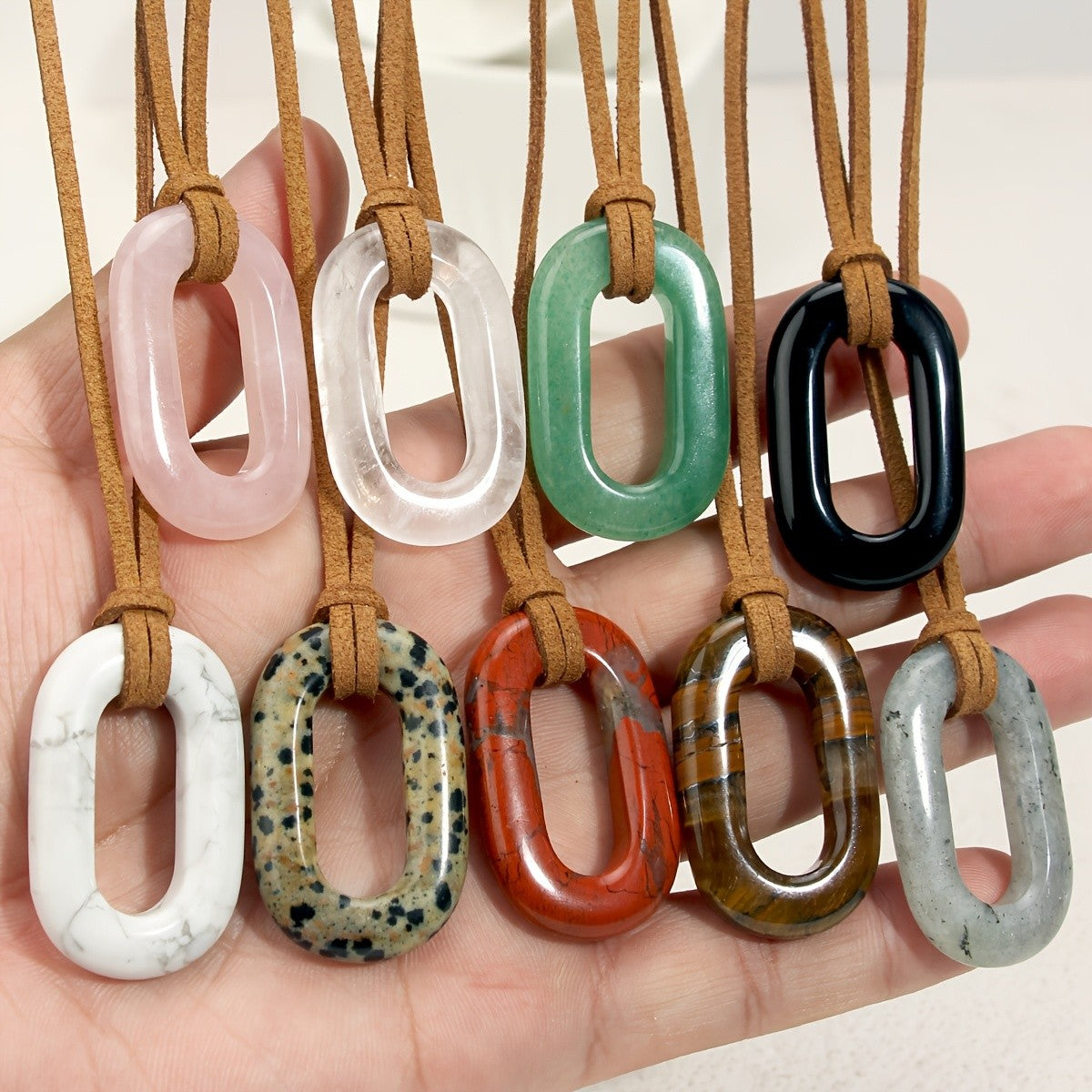 Natural Stone Oval Pendant Necklace