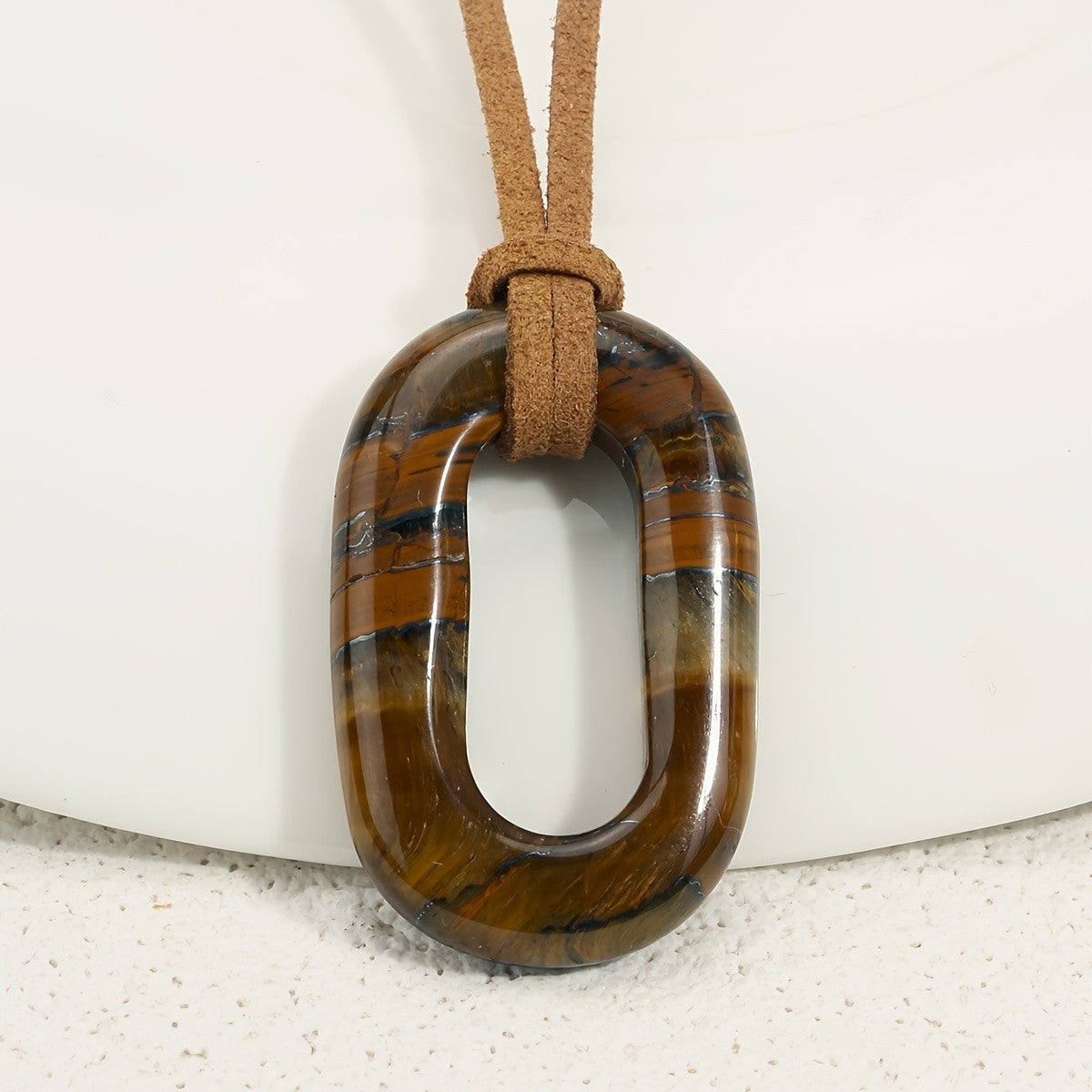 Natural Stone Oval Pendant Necklace