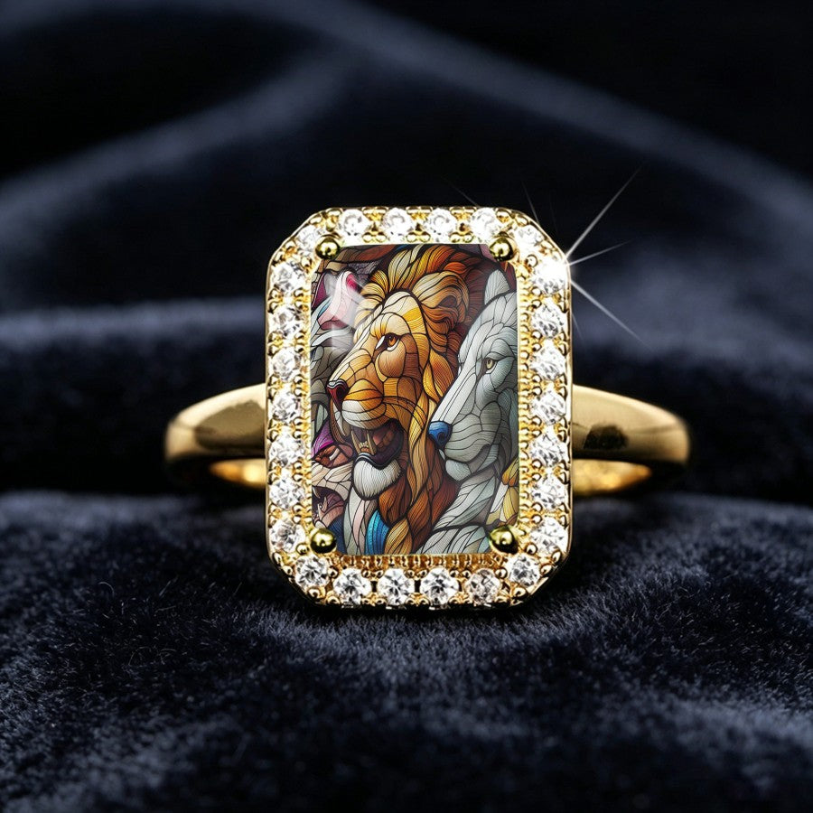Lion & Wolf Stained Glass Ring