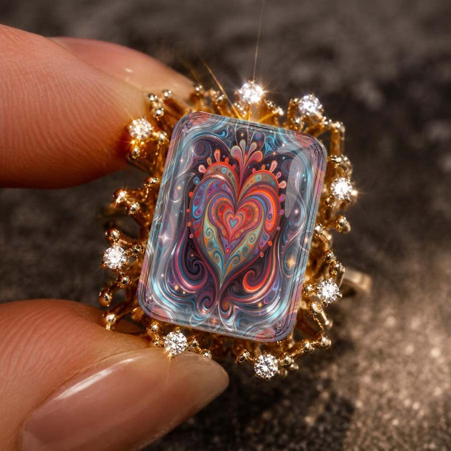 Colorful Swirl Heart Square Ring