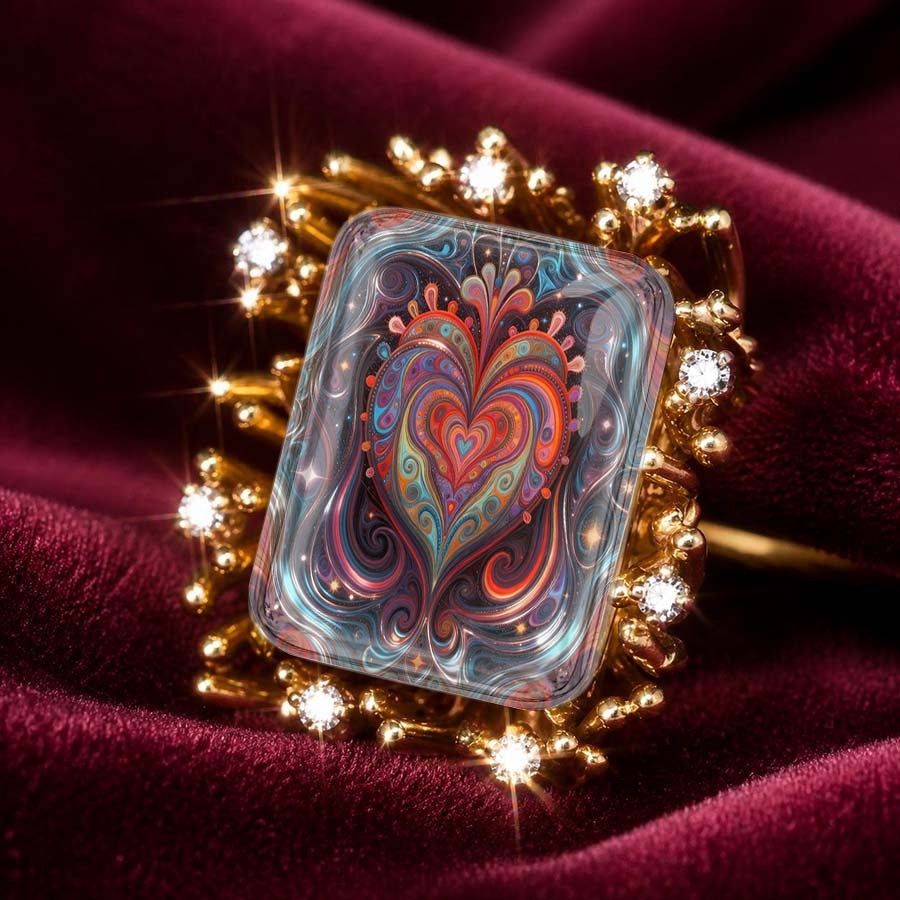 Colorful Swirl Heart Square Ring